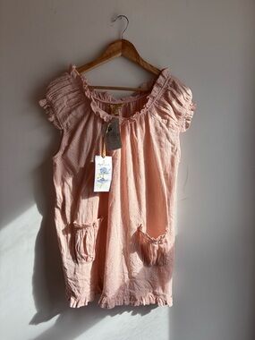 NWT April Cornell Pink Ruffled Sleeve Top